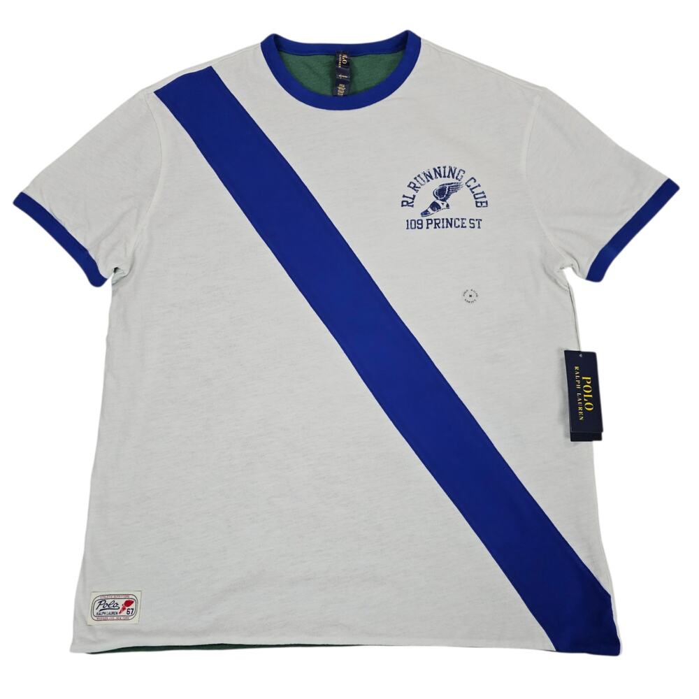 NWT Polo Ralph Lauren Shirt Men Medium White Green Reversible Track Graphic Tee